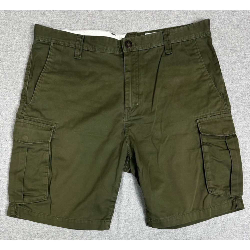 Volcom Cargo Shorts Mens 36 8" Inseam Olive Green Cotton Twill Multi-Pocket